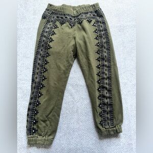 Free People One Embellished Joggers Green Sz Small Y2K Vintage Embroidered Crop